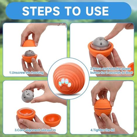 Balle Interactive pour Chiens de Petite et Moyenne Taille, Balle de Jeu Automatique avec LED, Jouet pour Chiens Rechargeable en TPU & PC pour Intérieur et Extérieur (Orange) (H) (1/5)