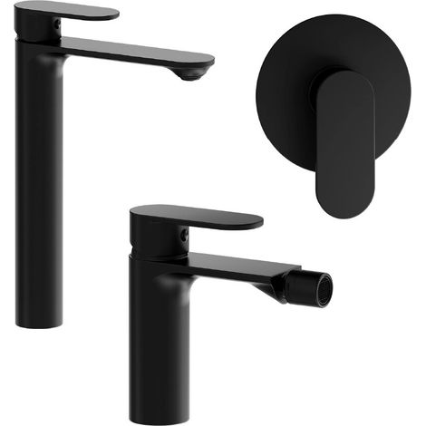 Set miscelatori lavabo alto bidet senza scarico e incasso doccia monocomando nero opaco Kerry (1/4)