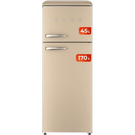 EVVO Frigorífico 2 Puertas, Estilo Retro, Refrigerador 170 Litros, Congelador 45 Litros, Diseño Vintage, Cajón Crisper Zone, Lib