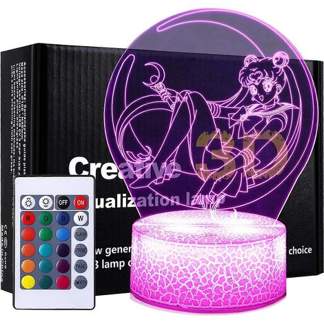 Veilleuse 3D Sailor Moon, lampe de bureau décorative à LED 16 couleurs, gadget pour enfants, cadeau