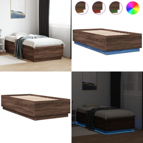 Bettgestell mit LED Braun Eichen-Optik 75x190 cm Holzwerkstoff - Holzbettfassungen - Bettrahmen - Eiche Möbel - LED Beleuchtung - Doppelbett - Home & Living (1/5)