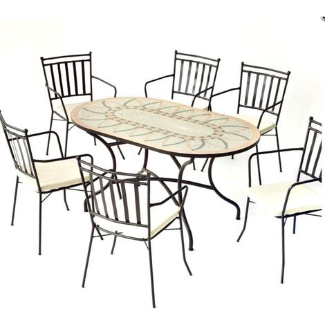 Conjunto de mesa+4 sillones+4 cojines terraza jardin mosaico Bora/Shifa-150/6+6C. (1/2)
