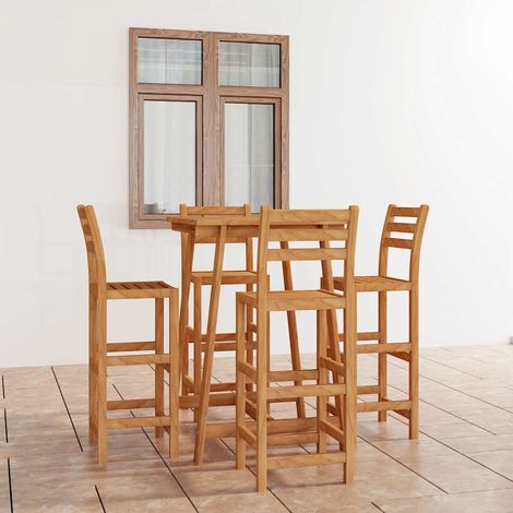 Ensemble Table de bar + 4 Chaises de bar de jardin - Table Haute avec 4 Tabourets Bois d'acacia massif BV387339 - BonneVie (1/5)
