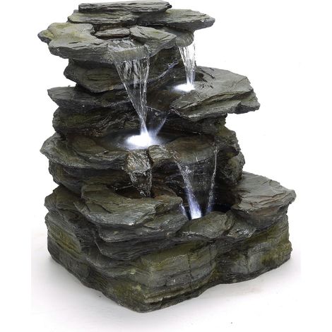 Fontaine Greifensteine Fontaine de jardin à l'aspect de pierre naturelle avec éclairage LED (1/4)