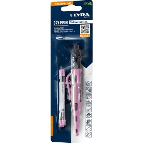 LYRA DRY - Marcatori professionali per la costruzione Colour Edition rosa + 3 mine in blister, grafite, set da 2 pezzi, 1 pezzo (1/3)