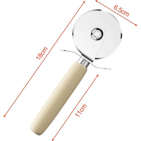 Rotella taglia pizza 17,5 cm, rotella taglia pizza in acciaio inox, rotella taglia pizza con manico protettivo in legno, coltello per pizza per tagliare torte, torte, waffle, pancake e biscotti di pas (1/4)