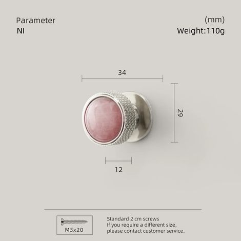 Poignées de meubles en laiton (NI-Pink Quartz-Chine continentale) - Poignées de placard design en pierre exotique et cristal naturel - Poignée à un trou (1/5)