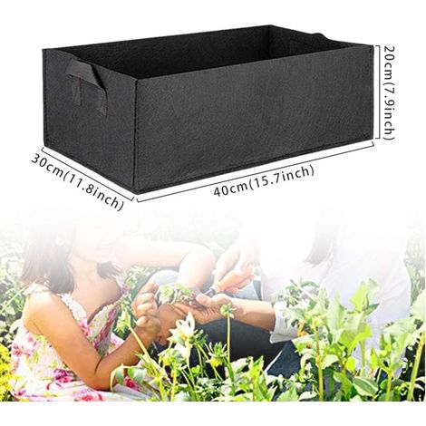 Juego de 1 macetero cuadrado elevado de tela transpirable para flores y verduras (40 x 30 x 20 cm), negro (1/3)