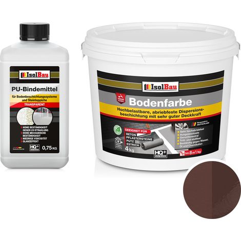 Pintura para suelos de resina IsolBau 2K para hormigón, 4 kg, color marrón. (1/5)