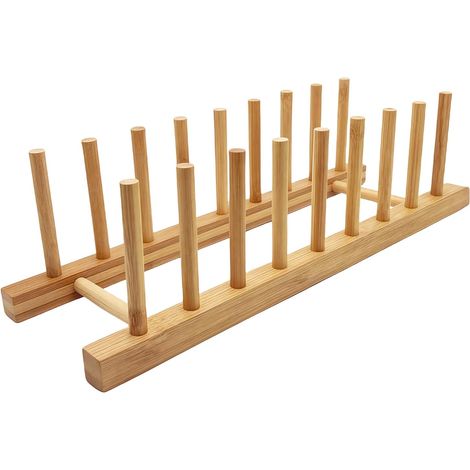 1 Support Assiettes Bambou, 8 Fentes, Range Planches Découper, Tasses, Couvercles, Cuisine (1/5)