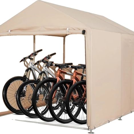 Cobertizo para bicicletas, diseño impermeable, capacidad para hasta 3 bicicletas, color caqui. (1/2)