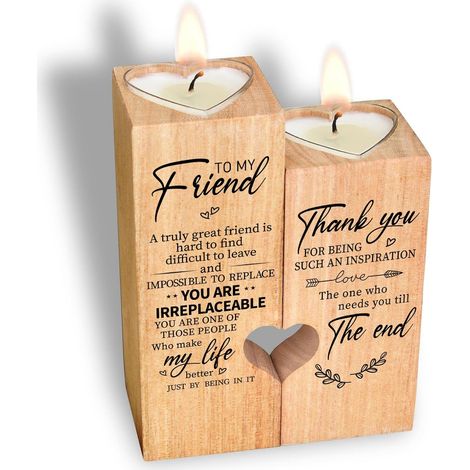 Bougeoir en forme de cœur - Décoration de bougie pour la Saint-Valentin - Anniversaire - En bois - Porte-bougie pour amies (Mon amie) (1/3)