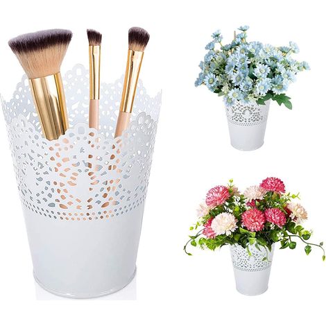 Pen Holder - Iron Desk Organizer - Hollow Ventilated Storage Basket - For Makeup Brushes Pens Office Supplies - 1 Piece (1/5)