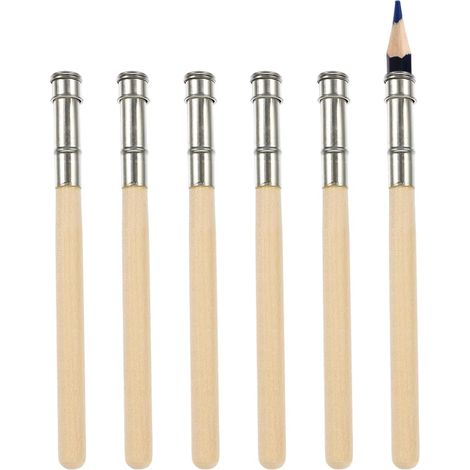 Lot de 6 rallonges pour crayons, embouts en bois et aluminium, porte-crayons pour crayons courts, extension crayon dessiner et écrire (12,5 cm) (1/5)