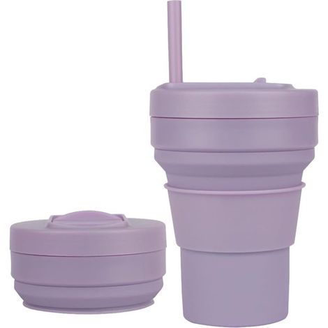 Faltbarer Reisebecher mit Strohhalm – Auslaufsicherer Silikon-Trinkbecher 350 ml (1/5)