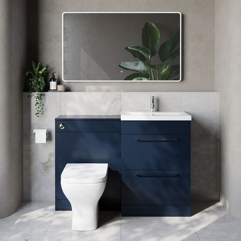 Napoli 390 Cento Deep Blue 1200mm 2 Drawer Vanity Unit Toilet Suite with Glide Basin - 1200mm - Chrome 320mm HandleWith Kingston Toilet Pan and Seat