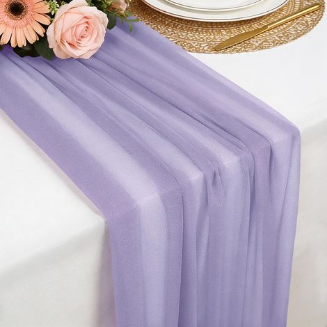 Chemin de table en mousseline violet clair, 77x300 cm, doux et confortable, pour mariage bohème, fête, baptême, baby shower ou cuisi (1/5)