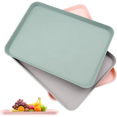 Set mit 3 rechteckigen Serviertabletts aus Kunststoff – 21 x 29 cm – 3 Farben – rutschfest – für Fast Food, Cafés, Bars, Partys, Küchen und Haushalte (1/5)
