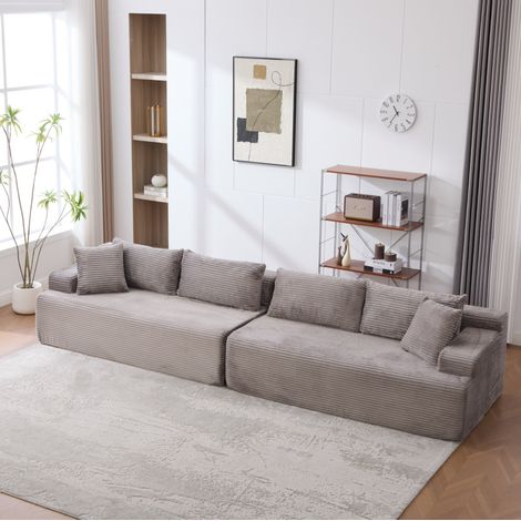 Sofá modular tipo nube, asiento acolchado con tecnología de compresión al vacío, chaise longue, chenille gris (1/5)