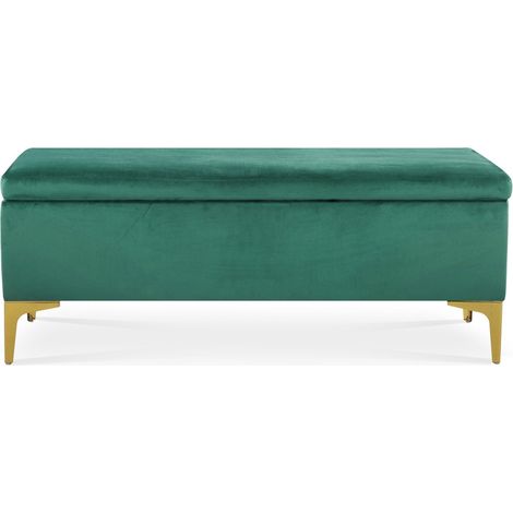 Banquette Coffre Chloé velours Vert pieds doré