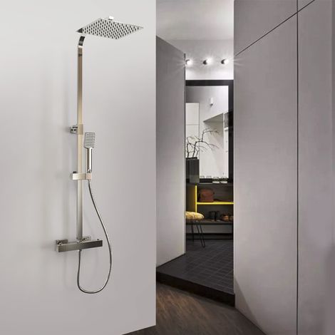 AICA Columna de Ducha Termostática, Barra de Forma Cubo Ajustable en Altura 80-120cm, Alcachofa Cuadrada 20cm (1/5)