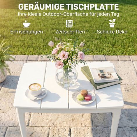 Table d'appoint 70x53cm, table de jardin rectangulaire en plastique résistant aux intempéries, charge max 35kg, blanc crème (1/5)