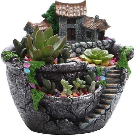 Pot de fleurs créatif pour plantes succulentes avec panier de fleurs artificiel Sweet House décoration de jardin féerique (1/5)