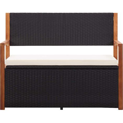 Banc de jardin - Banquette 115 cm Résine tressée et bois d'acacia Noir fr8815 - Maison La Vie (1/5)