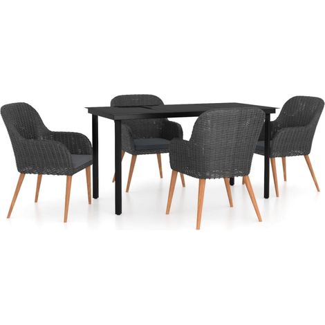 Maison Exclusive - 5-tlg. Garten-Essgruppe mit Kissen Schwarz
