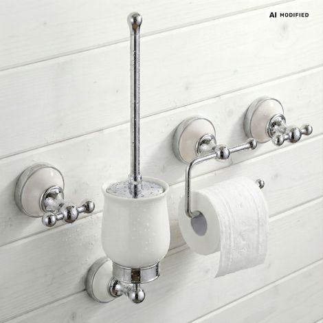PaulGurkes weiß Bad-Accessoires Nostalgie Retro Haken WC-Bürste WC-Papierhalter