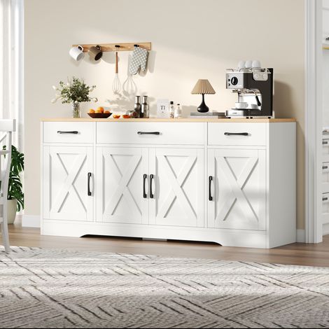 Aparador 160x37x75 cm de madera y MDF blanco con almacenaje-FLORAGRACE (1/5)