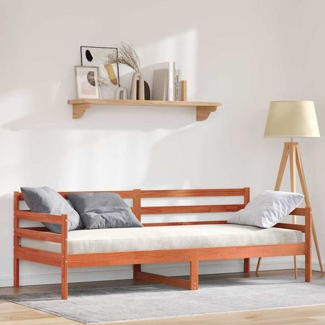 Tagesbett mit Kopfteil Wachsbraun Massives Kiefernholz (1/5)