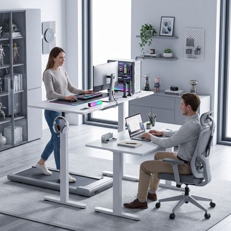 Cadre de bureau électrique, réglable en hauteur, avec fonction mémoire, acier, blanc (1/5)