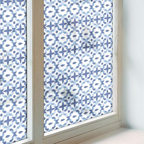 Film Dépoli pour Vitre 50x146 cm Vitrail Collés sur le Verre Décoratif Adhésif pour Chambre Cuisine Salle de Bain PVC Protection Mosaïque bleue (1/5)