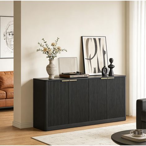 Aparador de almacenaje 4 puertas MDF negro 150 cm OKMYHOME (1/5)