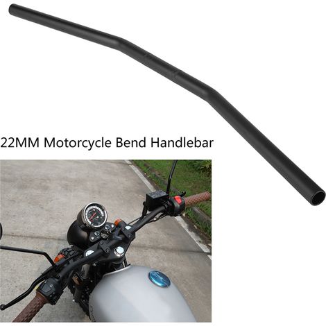 Guidon Moto Rétro 22mm 7/8 Pouces, Cintre Tubulaire Noir, Guidon Courbé Classique pour Motocyclette, Barre de Direction Vintage (1/5)