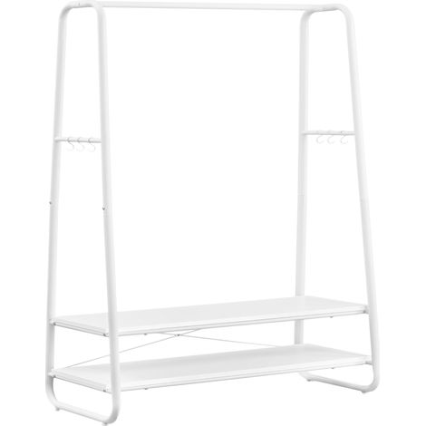 Portant à Vêtement, Porte-Manteaux, Armoire, Vestiaire, avec 2 Étagères, 6 Crochets en Forme de S, Cadre en Acier, pour Chambre, Blanc Nuage et Blanc Mat RGR112W02 (1/5)