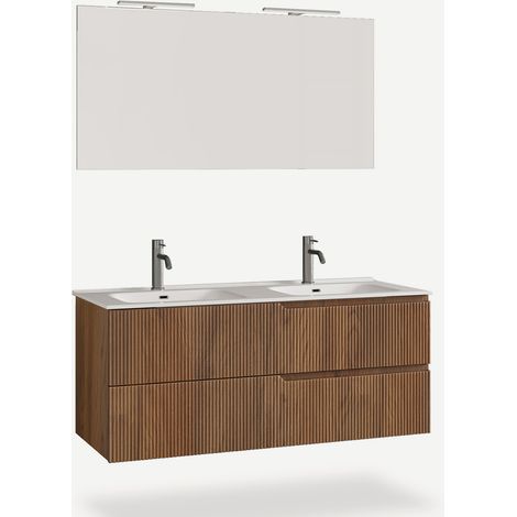 Mobile bagno sospeso con doppio lavabo e specchio Venere - Marrone Scuro