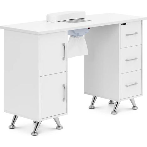 Table de manucure avec aspiration 3 tiroirs repose-mains alliage d'aluminium MDF argent métallisé blanc (1/5)