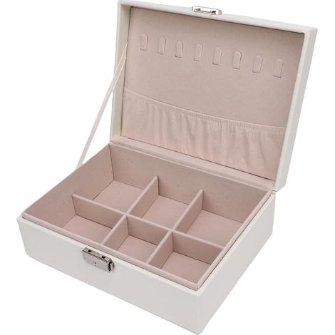 Organisateur de Bijoux de Voyage, Boîte de Rangement à 2 Couches avec Serrure pour Femmes, Surface en Cuir PU, étui Compact et Léger Pouvant Contenir des Bagues, des Boucles d'oreilles, des (1/5)