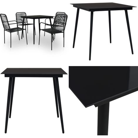 Ensemble à manger de jardin 5 pcs Corde en coton et acier Noir - Meubles De Jardin - Salon De Jardin - Set De Table - Table Et Chaises - Meubles Extérieur - Home & Living (1/5)
