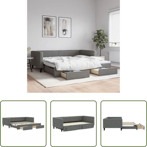 Schlafsofa -  Tagesbett Ausziehbar mit Schubladen Dunkelgrau 100x200 cm Stoff