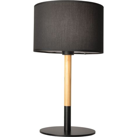 Barcelona Led – Lampe de chevet nordique E27 – Corps en bois, abat-jour tissu 25cm – Interrupteur intégré – Compatible ampoule jusqu’à 60W