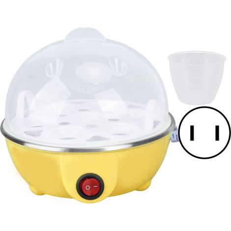 Cuiseur d'œufs de poule pour jusqu'à 7 gros œufs durs, anti-surchauffe, arrêt automatique, pochette à œufs avec plaque chauffante, prise américaine 110V, jaune (1/5)