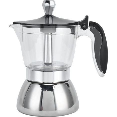 Cafetière à expresso en acier inoxydable avec dessus en verre et couvercle en cristal pour 4 tasses Cafetière italienne 200 ml (1/5)