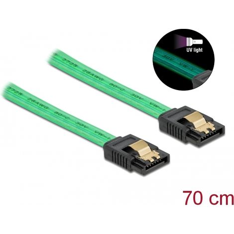 Delock SATA 6 Go/s Cable UV efecto brillante verde 70 cm