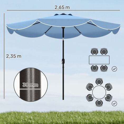 Parasol rond, parasol de balcon, parasol de plage avec 3 positions d'inclinaison, manivelle, 8 baleines, Ø 265 x 235 cm (H), bleu ciel (1/5)