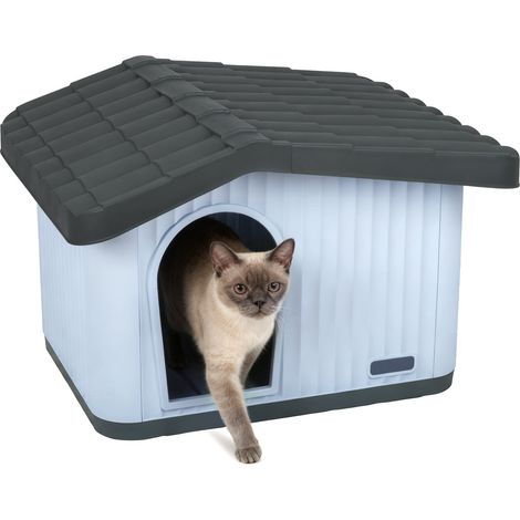 VOUNOT® Cuccia per Gatti e Cani Impermeabile con Tetto Inclinato, Casetta per Gatti da Esterno, 60x51x41 cm, Bianco