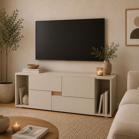 Cajonera Lamimoli, 2 cajones, apertura deslizante, cierre deslizante, 94x30x40h cm Beige Cashmere (1/3)