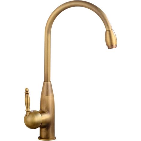 Robinet de salle de bains en laiton Antique, robinet de cuisine à poignée unique, robinet d'eau chaude et froide, petit cygne Antique (1/4)